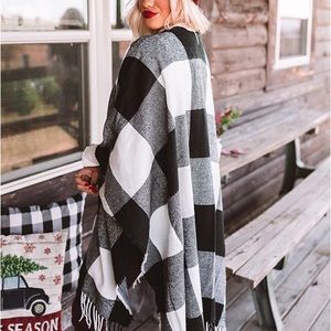 buffalo Plaids women tassel jacket cardigan sweater cover up